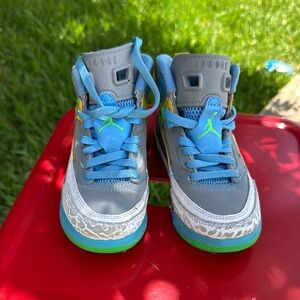 Jordan 4 Blue and Gray High-Top Sneakers with Padded Ankle